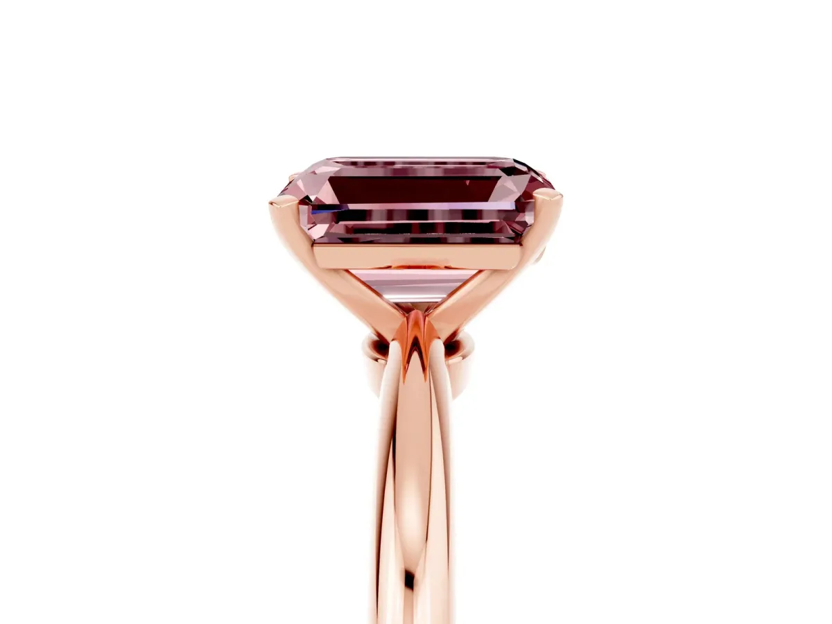 Emerald Cut Morganite Solitaire Ring with Six-Prong Setting and Classic Band Rose gold