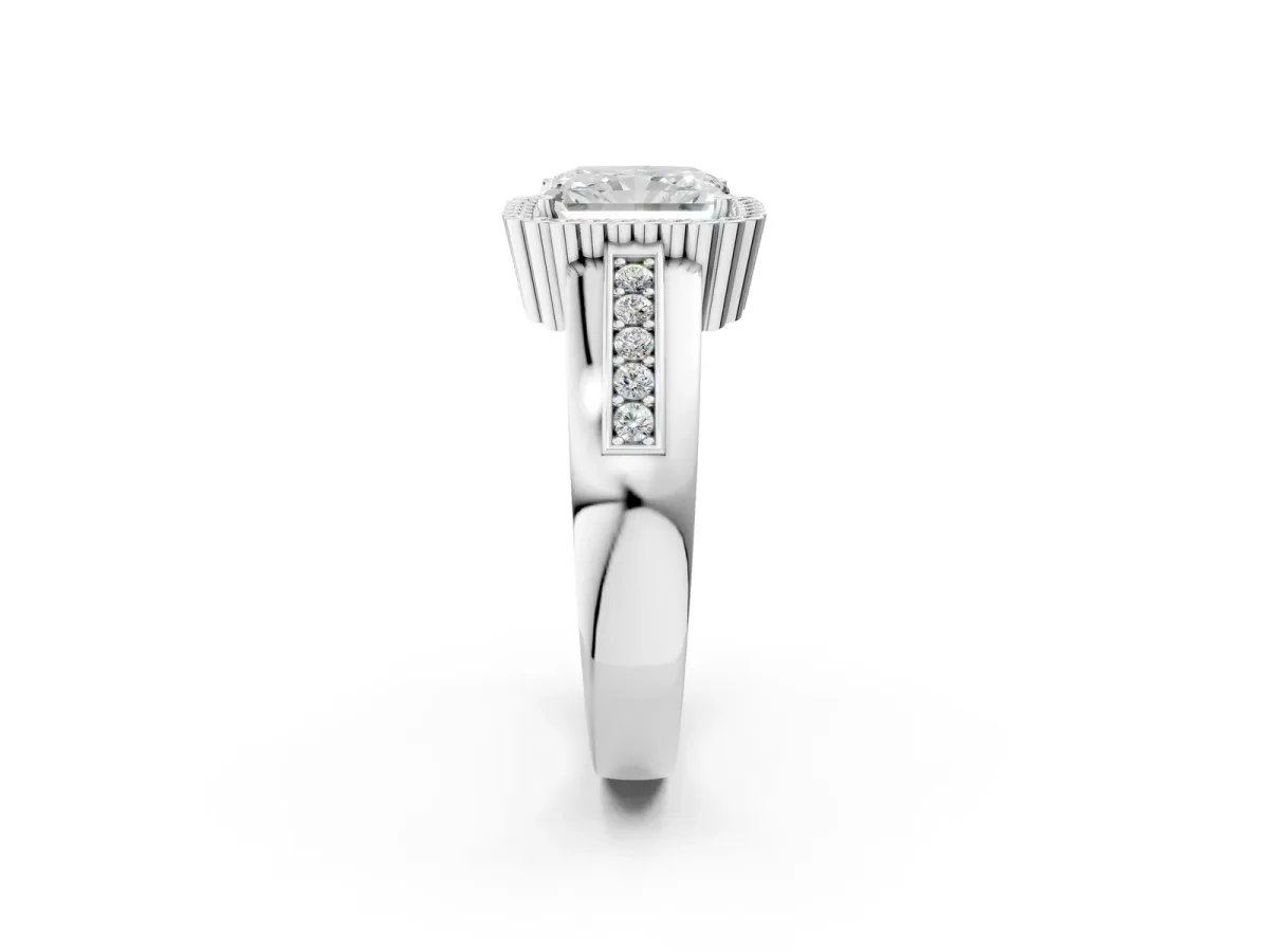 Radiant Cut Cut Halo Pave Band Four-Prong Ring Platinum