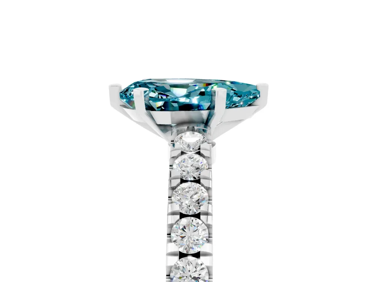 Pear Cut Solitaire Blue Topaz with Pavé Band and Four-Prong Setting Silver