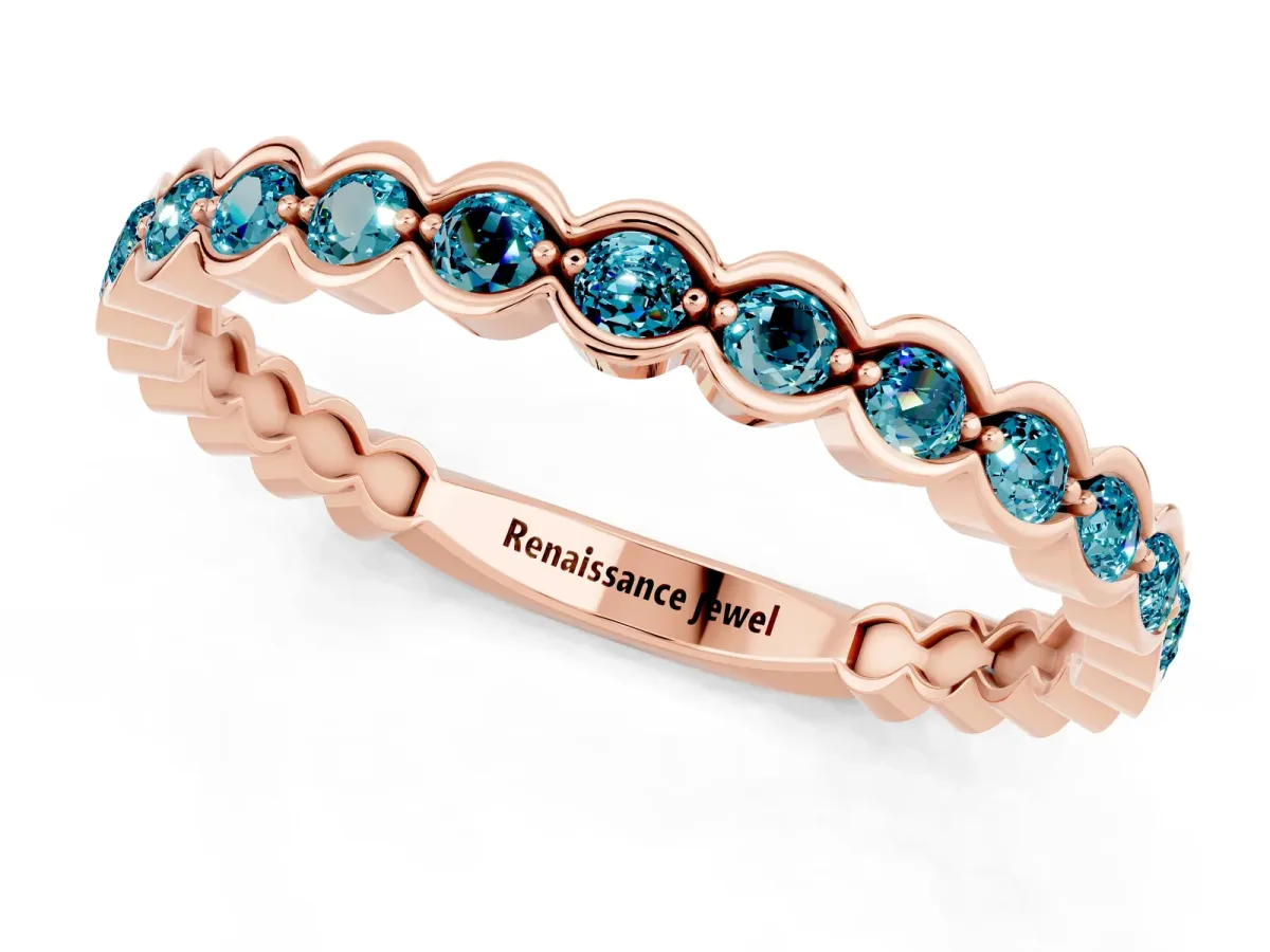 Round Blue Topaz Bezel Set Eternity Band Rose gold