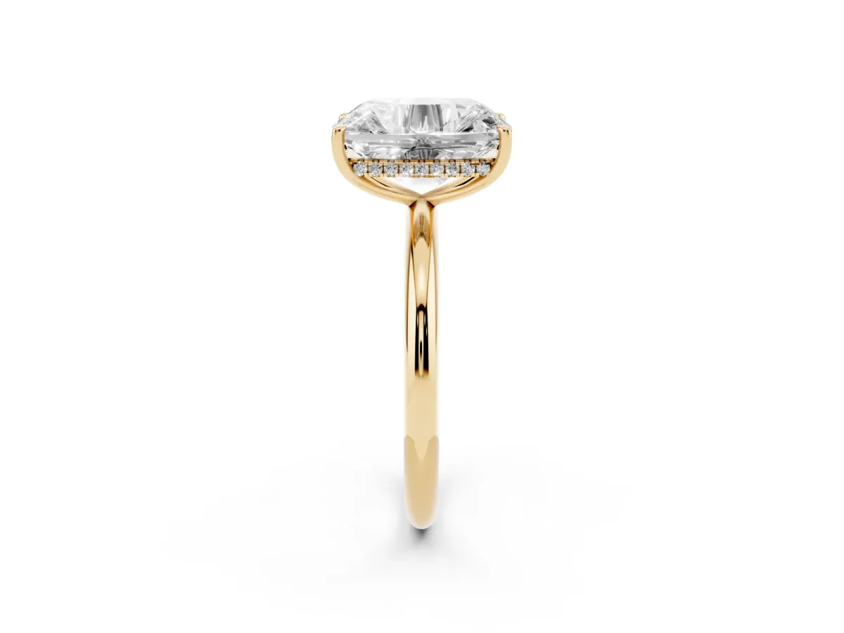 Old Mine Elongated Cushion Diamond Classic Band Four Prong Solitaire Ring Yellow gold