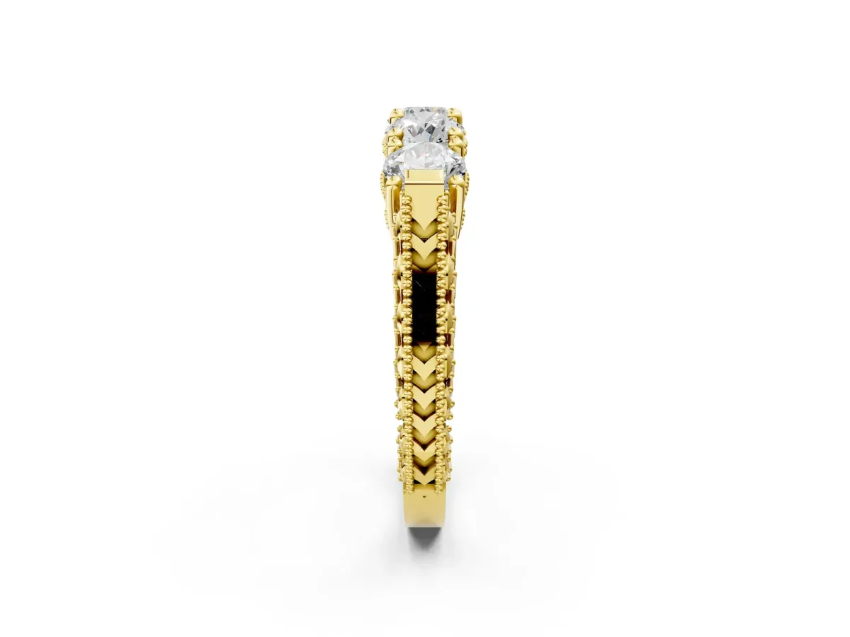 Five-Stone Round Diamond Shared Prong Milgrain Band Yellow gold