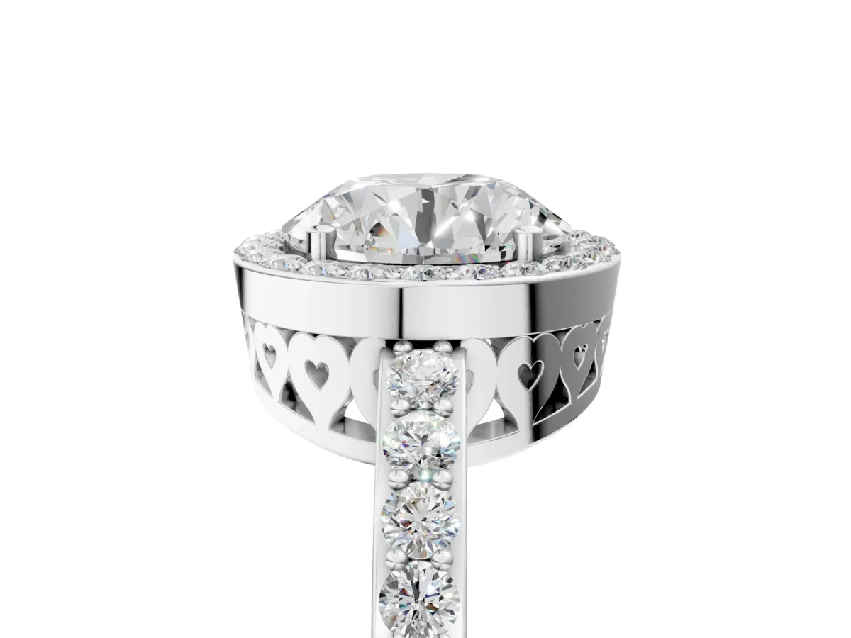 Round Cut Halo Diamond Pavé Band Ring with Prong Setting Platinum