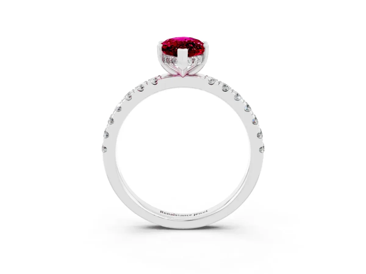 Marquise Cut Garnet Pave Band Solitaire Ring with Round and Prong Setting Platinum