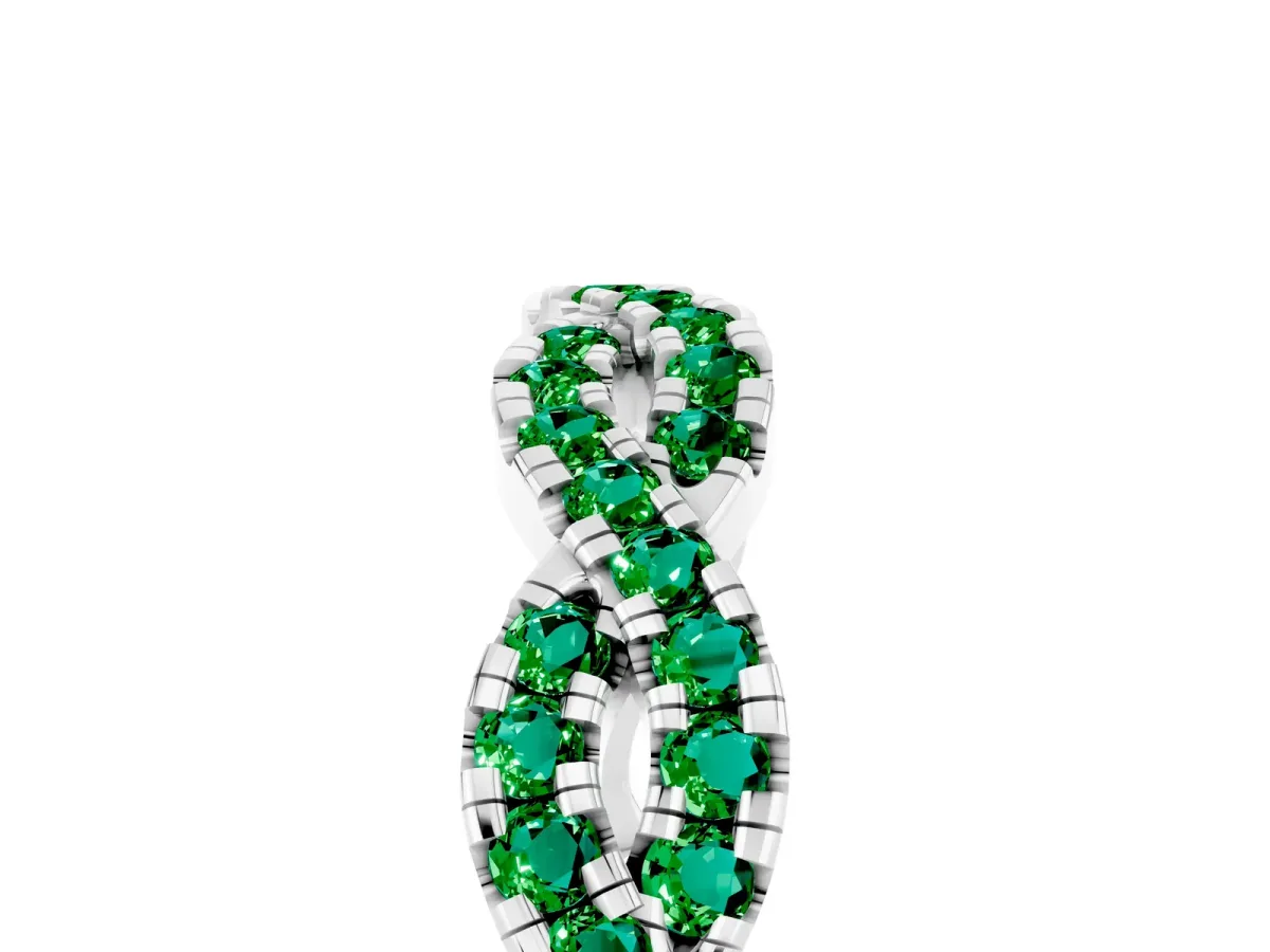 Round Emerald Twisted Eternity Band with Pavé and Shared Prong Setting Platinum