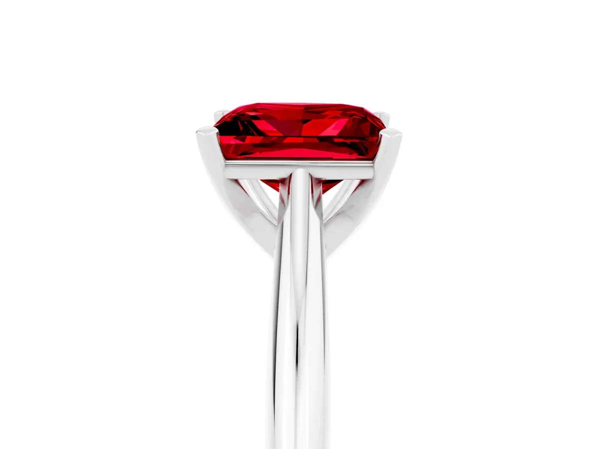 Princess Cut Ruby Solitaire Engagement Ring with Cathedral Setting and Four-Prong Mount White gold