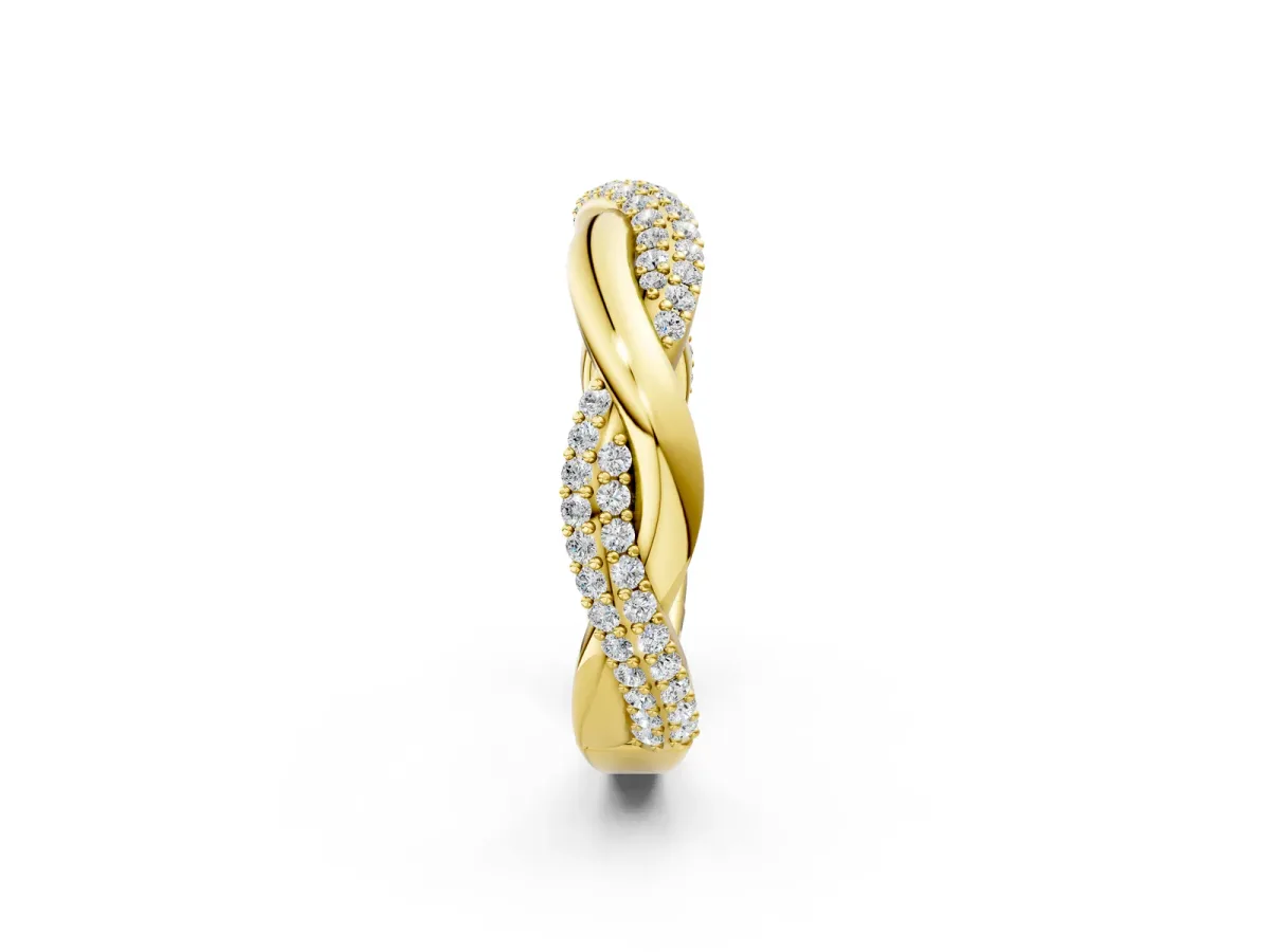 Pavé Round Diamond Twist Eternity Band with Prong Setting Yellow gold