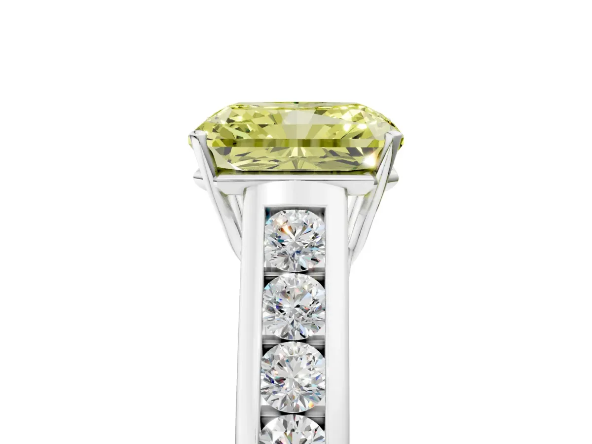 Fancy Yellow Radiant Cut Solitaire Channel-Set Diamond Engagement Ring with Four-Prong Setting Platinum