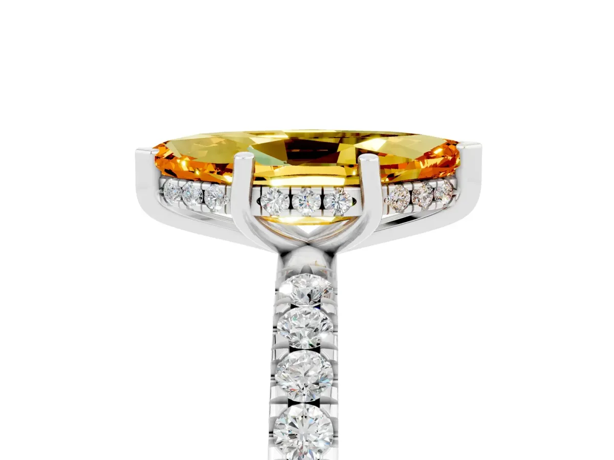 Marquise Cut Citrine Pave Band Solitaire Ring with Round and Prong Setting Platinum