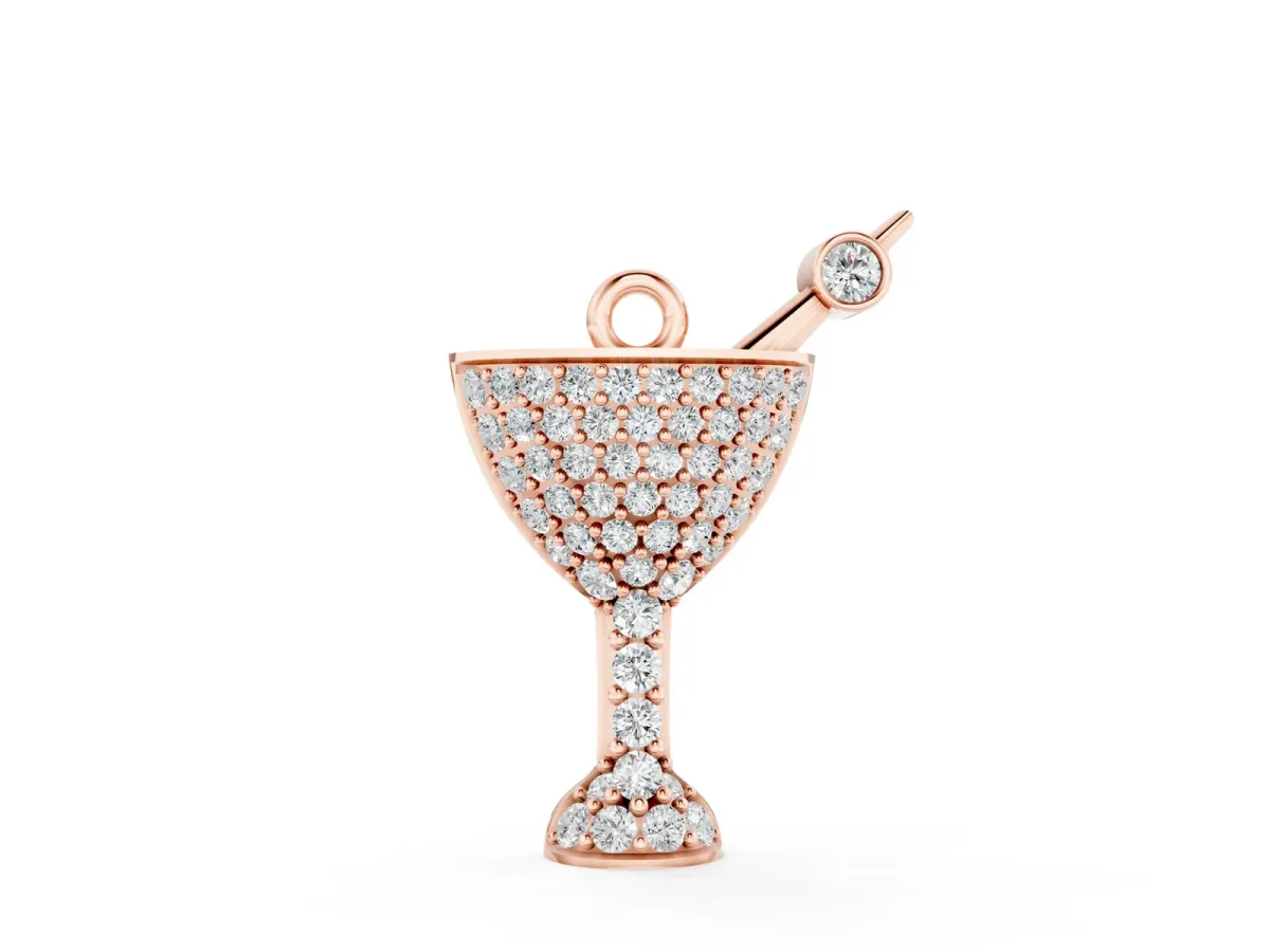 Pavé Round Diamond Martini Glass Pendant with Bezel Prong Setting Rose gold