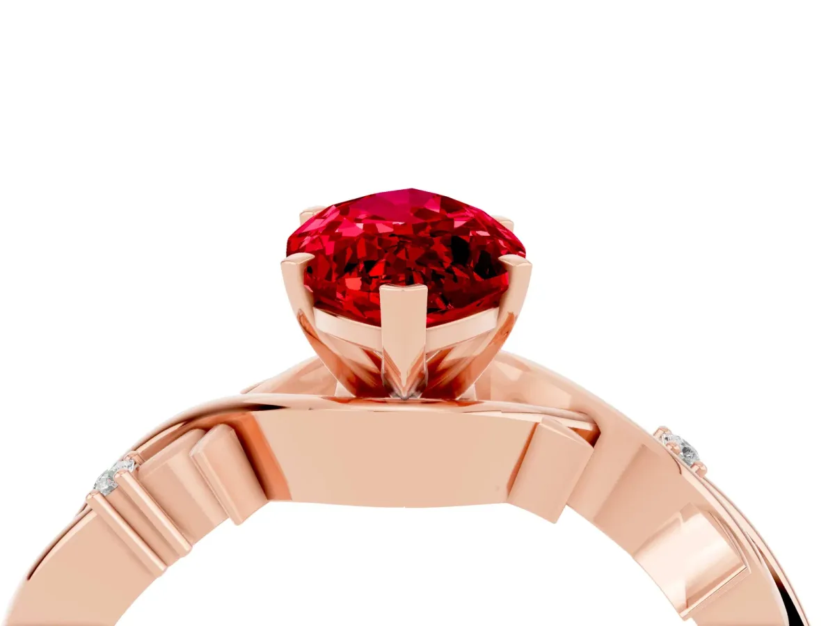 Marquise Cut Ruby Solitaire Ring with Milgrain Pavé Band and Four-Prong Setting Rose gold