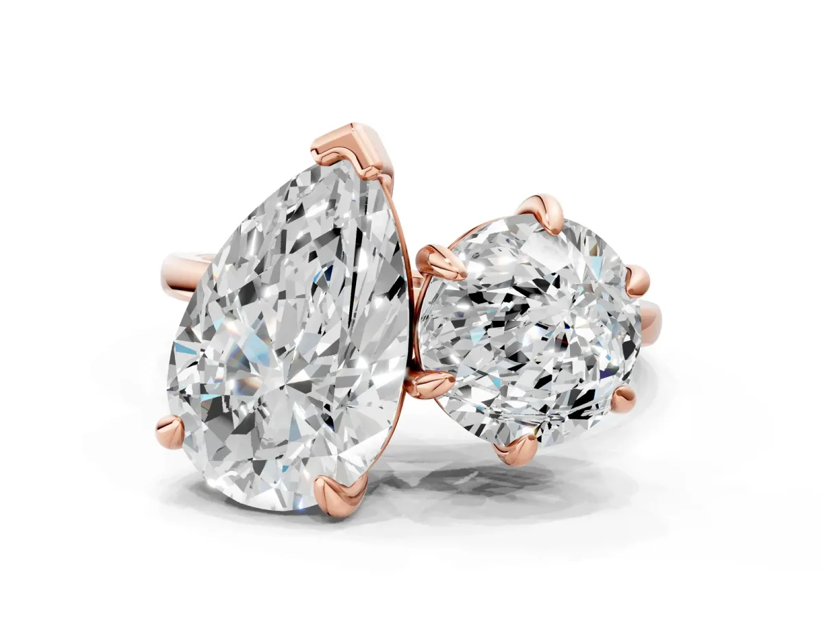 Round Cut and pear toi moi ring Rose gold