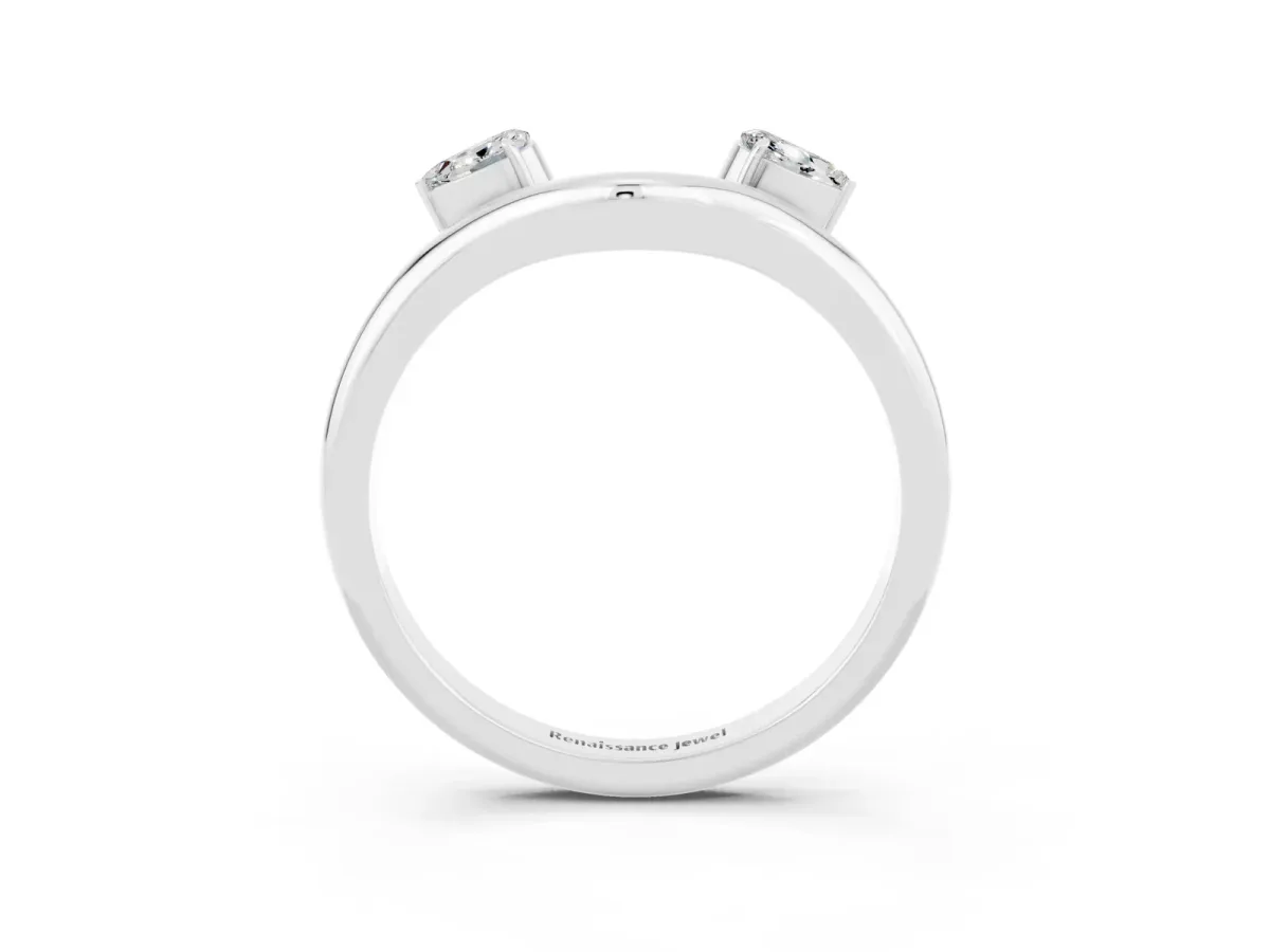 Pear Cut Moissanite Two-Stone Open Band Ring with Prong Setting Platinum