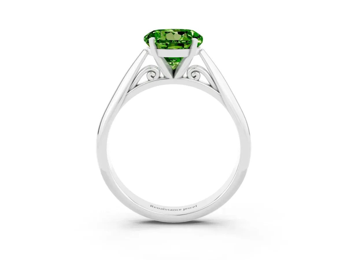 Round Cut Peridot Solitaire Engagement Ring with Cathedral Setting and Four-Prong Mount White gold