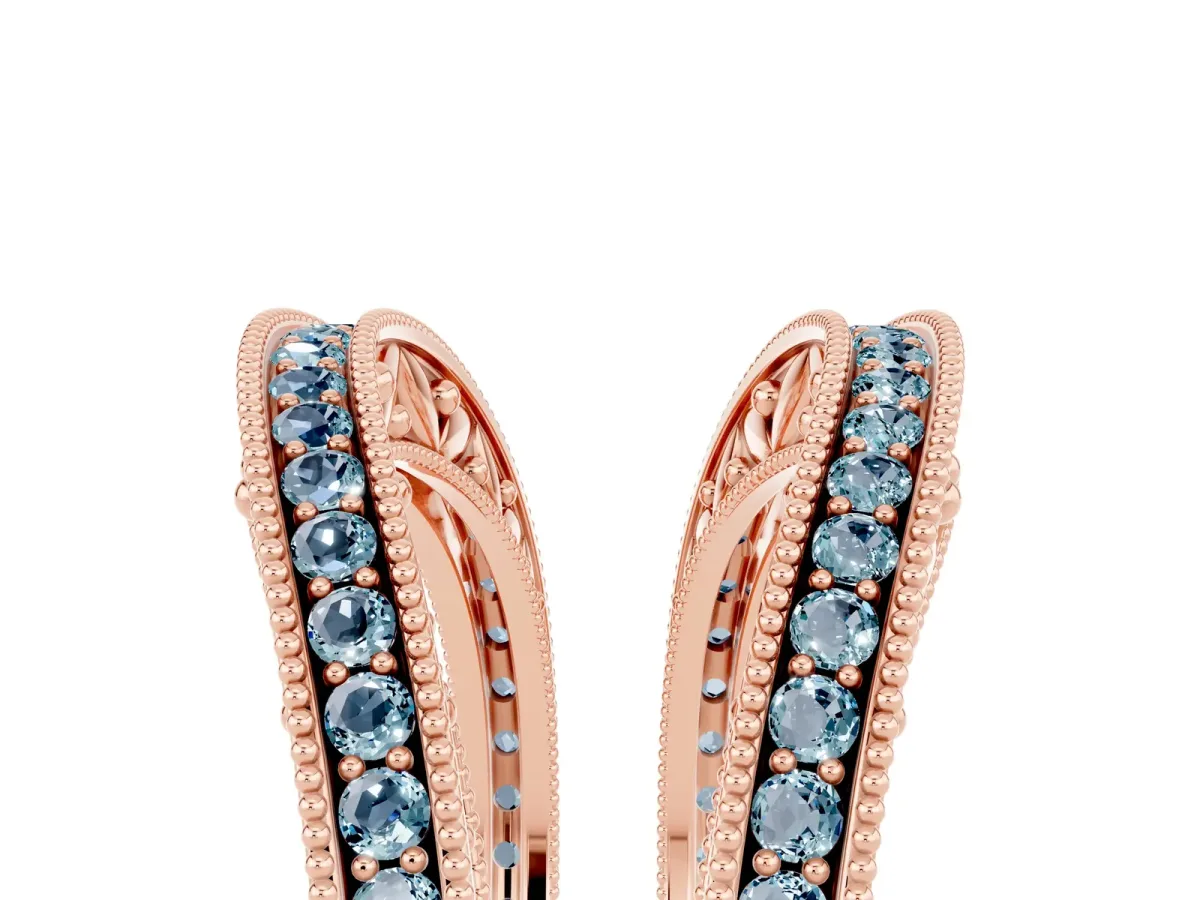 Round Aquamarine Milgrain Eternity Band with Channel Setting Rose gold