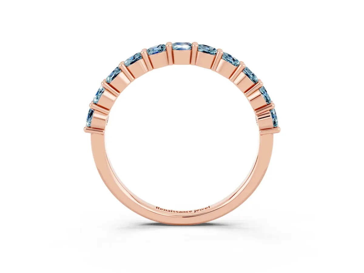 Round Aquamarine Half Eternity Band with Prong Setting Rose gold