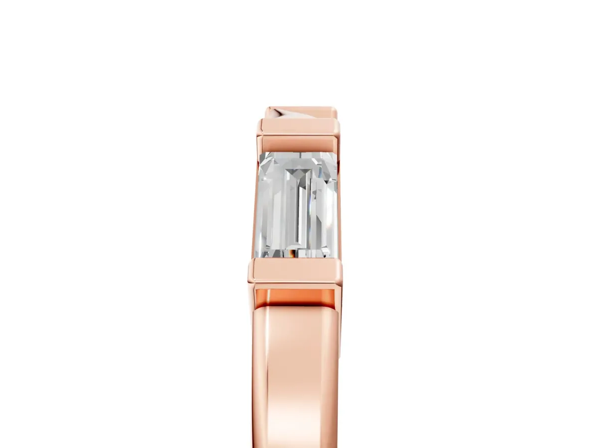 Channel Set Baguette Diamond Flat Band with Bar Prong Setting Rose gold