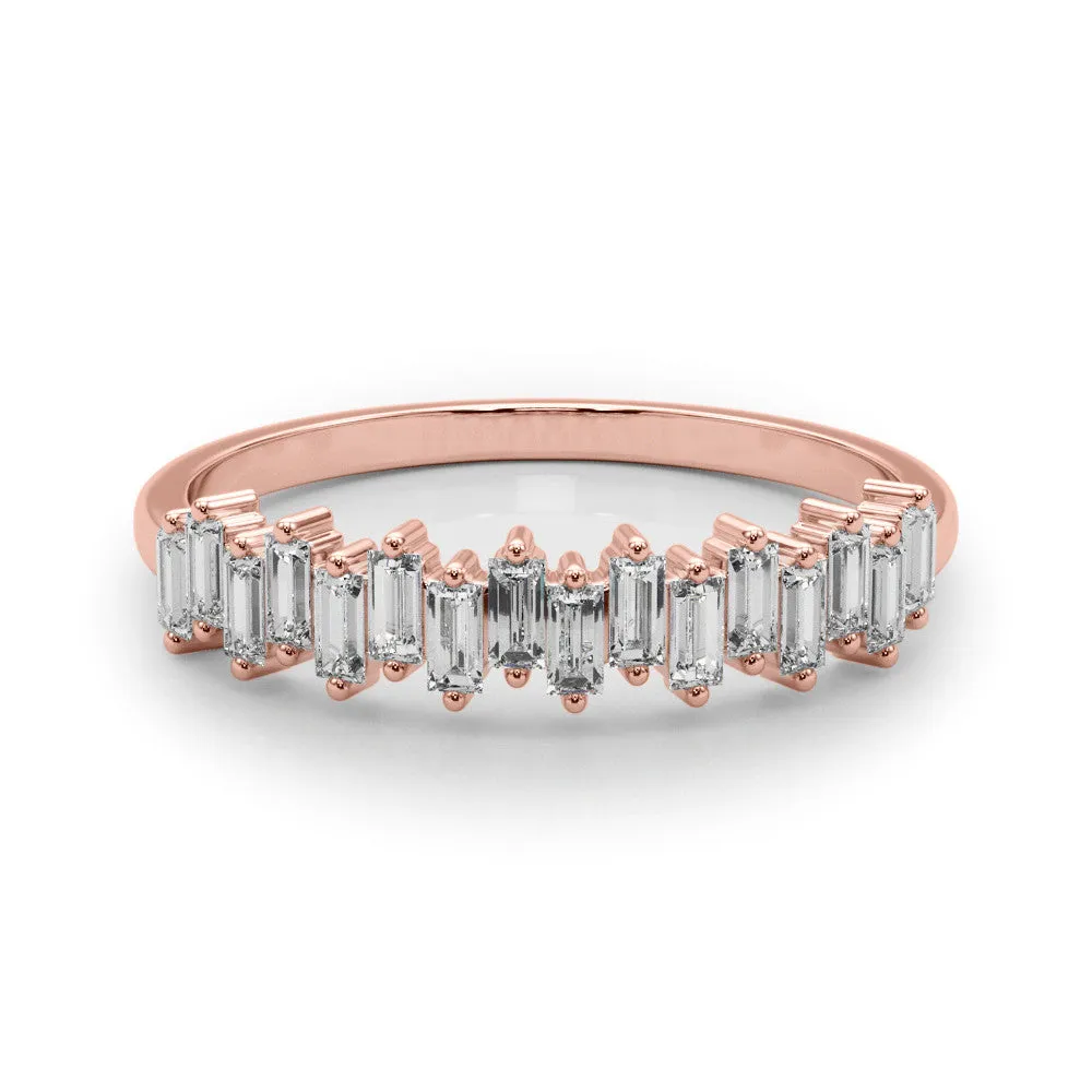 Baguette Diamond Bar Set White Gold Band with Shared Prong Setting Rose gold