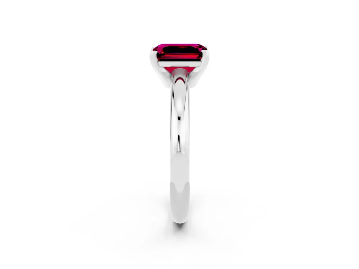 Emerald Cut Garnet Solitaire Engagement Ring with Round Band and Four-Prong Setting Silver