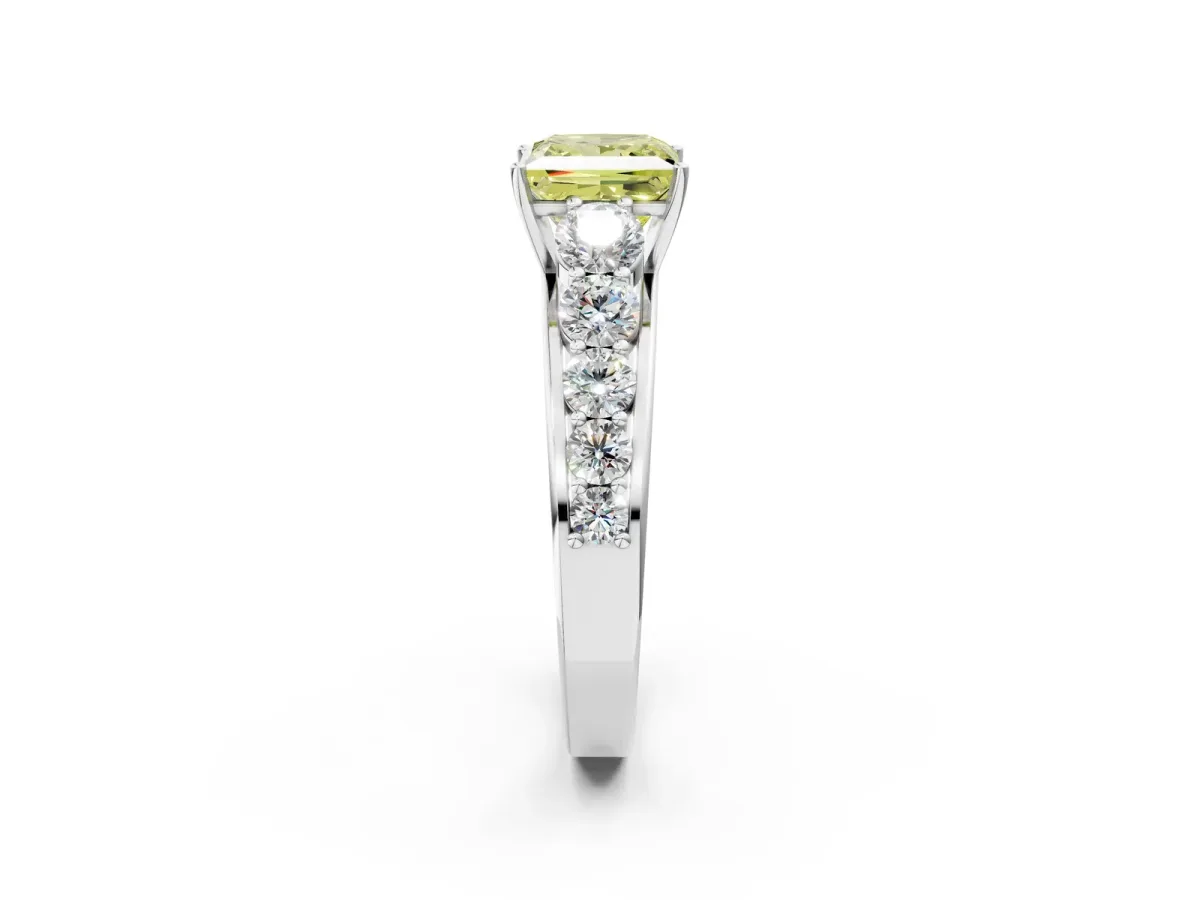 Fancy Yellow Princess Cut Brilliant Diamond Pavé Band with Six-Prong Setting Silver