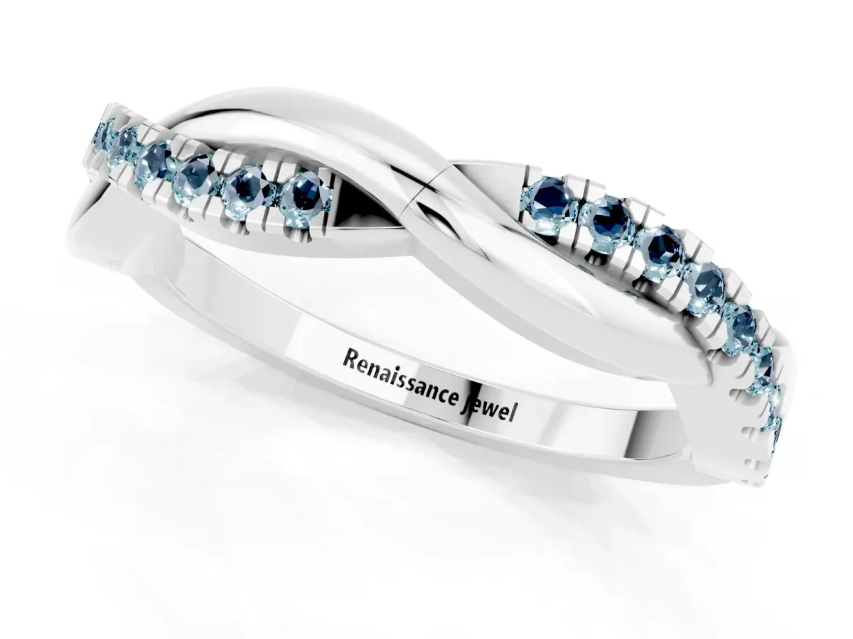 Round Aquamarine Twisted Infinity Band with Prong Setting White gold