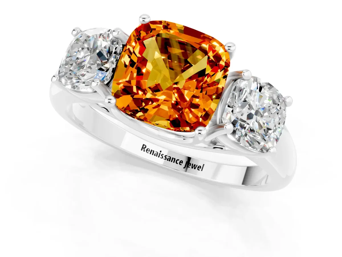 Three-Stone Cushion Cut Citrine Engagement Ring with Prong Setting White gold