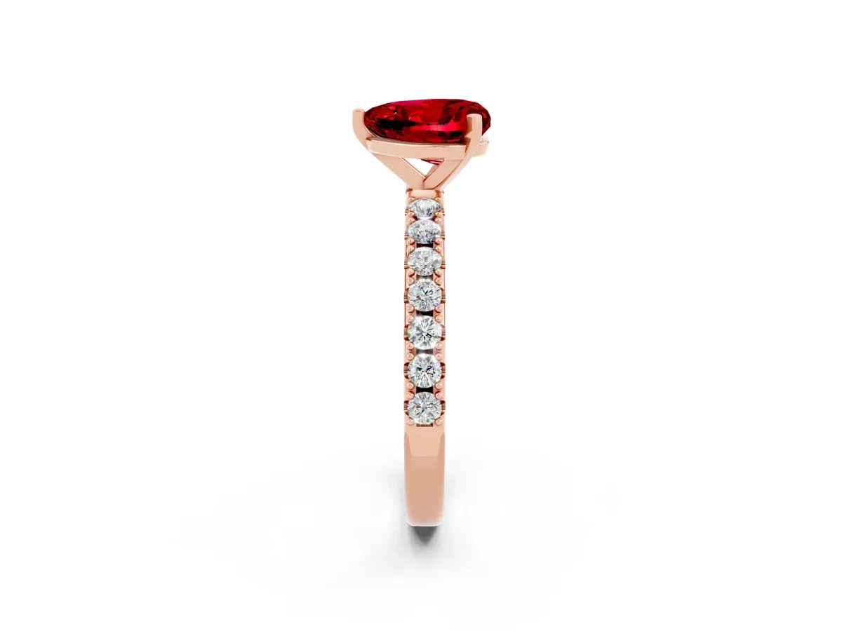 Heart Cut Ruby Solitaire Pavé Band with Four-Prong Setting Rose gold