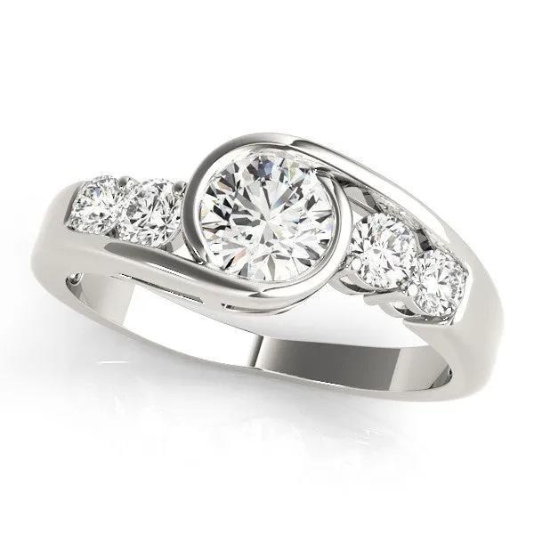 Bezel Set Oval Cut Diamond Bypass Ring with Round Accents Silver