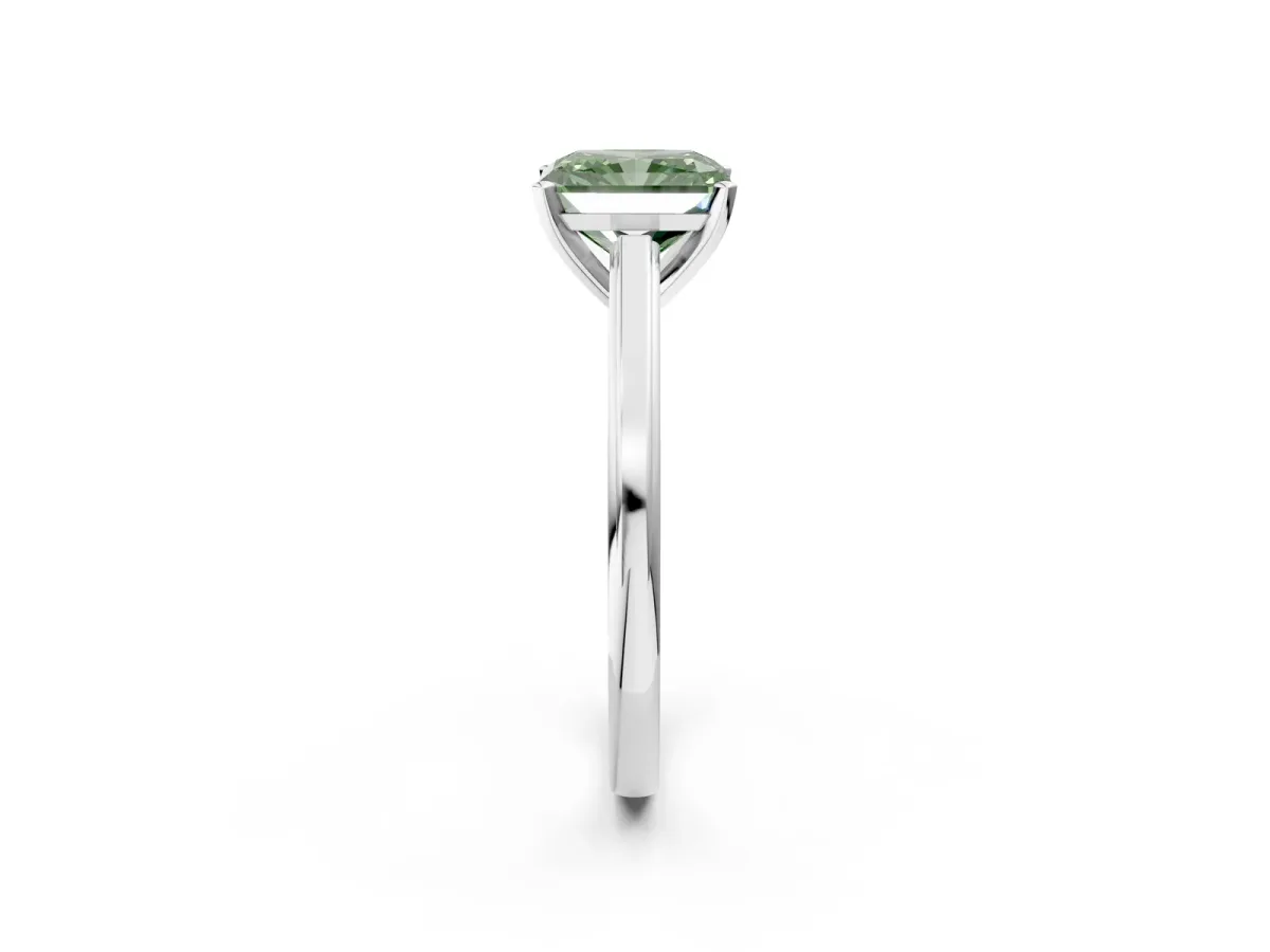 Fancy Green Radiant Cut Solitaire Diamond Ring with Four-Prong Setting and Classic Band Platinum