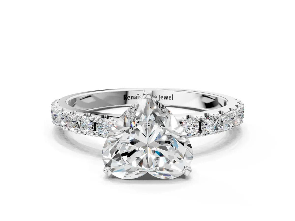 Heart Cut Diamond Solitaire Pavé Band with Four-Prong Setting Silver