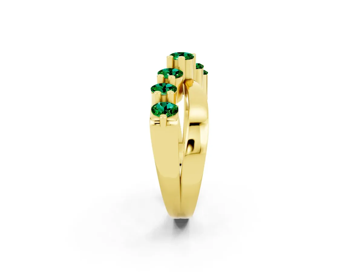 Round Emerald Prong-Set Crossover Band Yellow gold