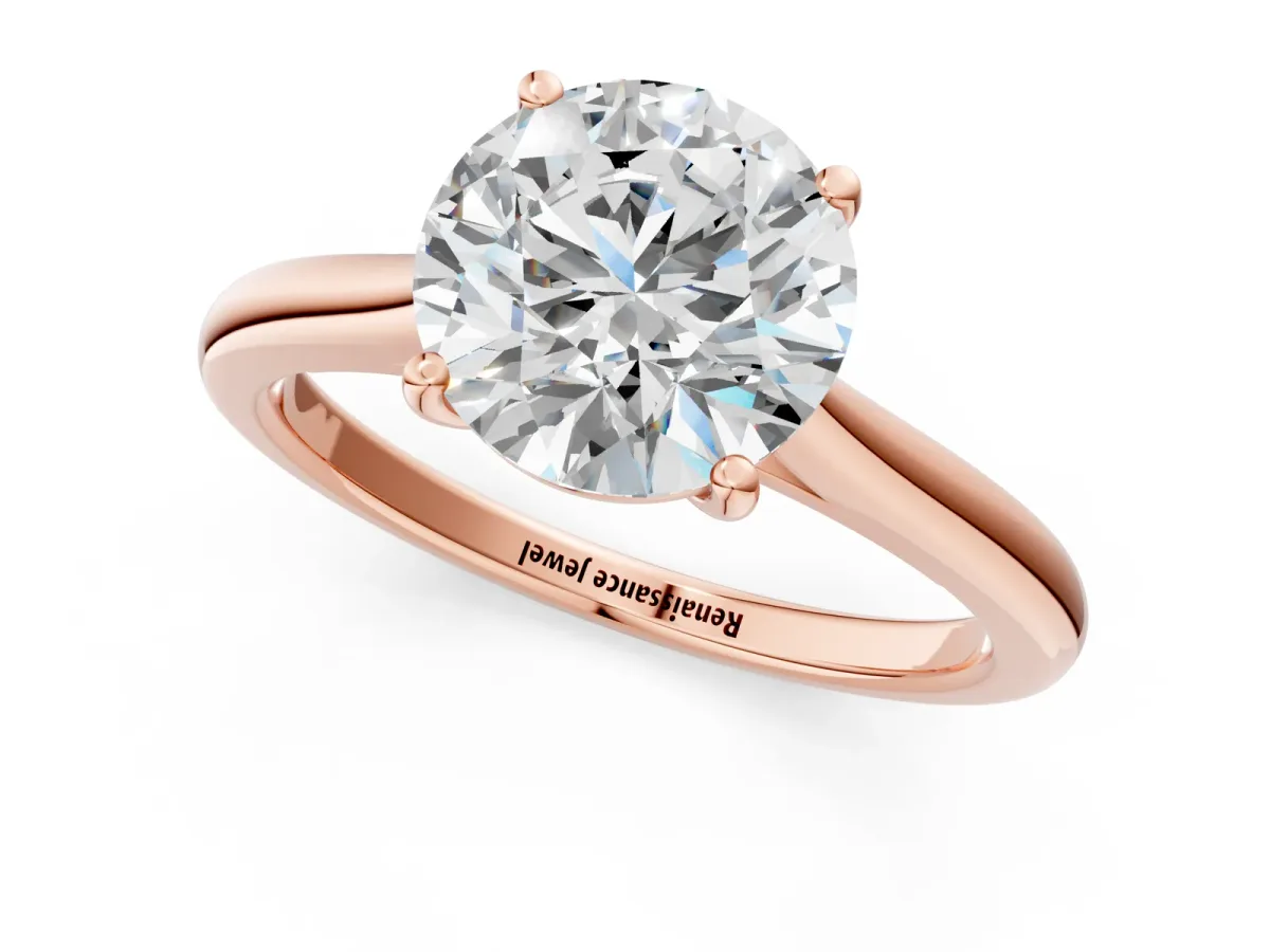 Round Cut Cut Solitaire Ring with Cathedral Band and Four-Prong Setting Rose gold
