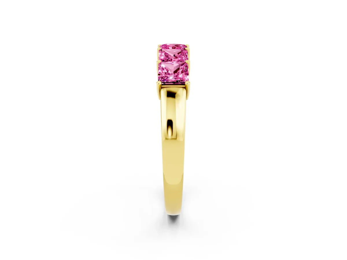 Princess Cut Five-Stone Pink Sapphire Band with Prong Setting Yellow gold