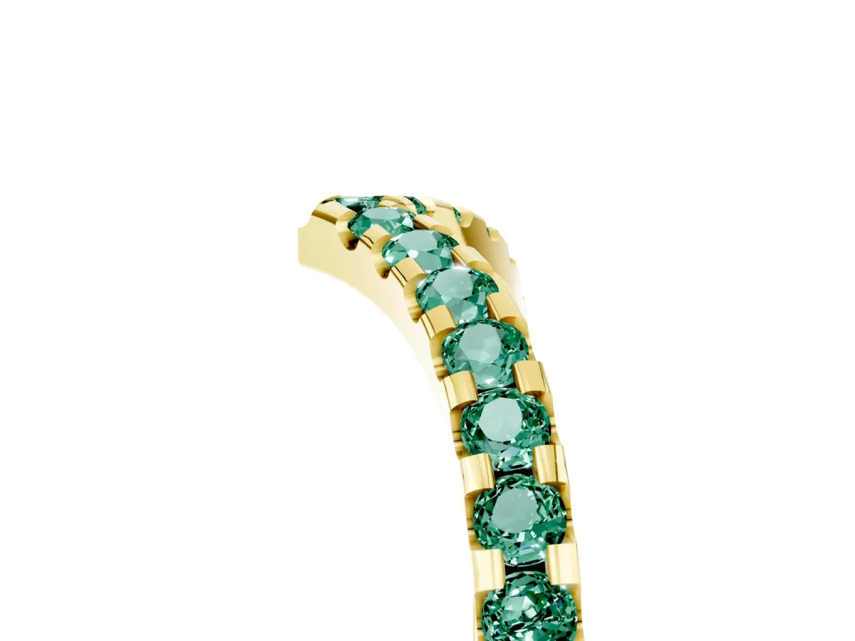 Pavé Round Green Sapphire Chevron Band with Shared Prong Setting Yellow gold