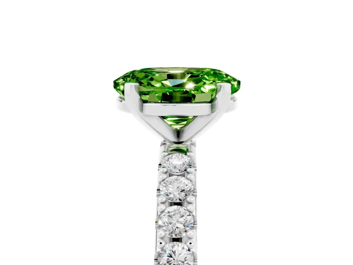 Oval Cut Peridot Solitaire Pavé Band with Four-Prong Setting White gold