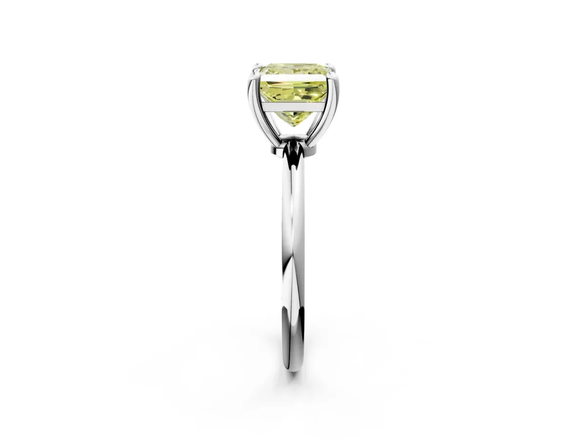 Fancy Yellow Princess Cut Solitaire Diamond Ring with 4-Prong Setting on a Classic Band Silver
