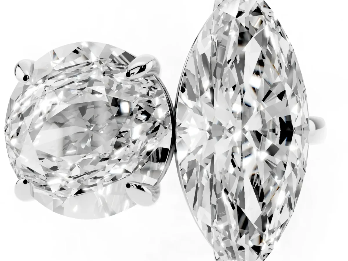 Round and Marquise Toi Moi Ring with Prong Setting and Plain Band Platinum