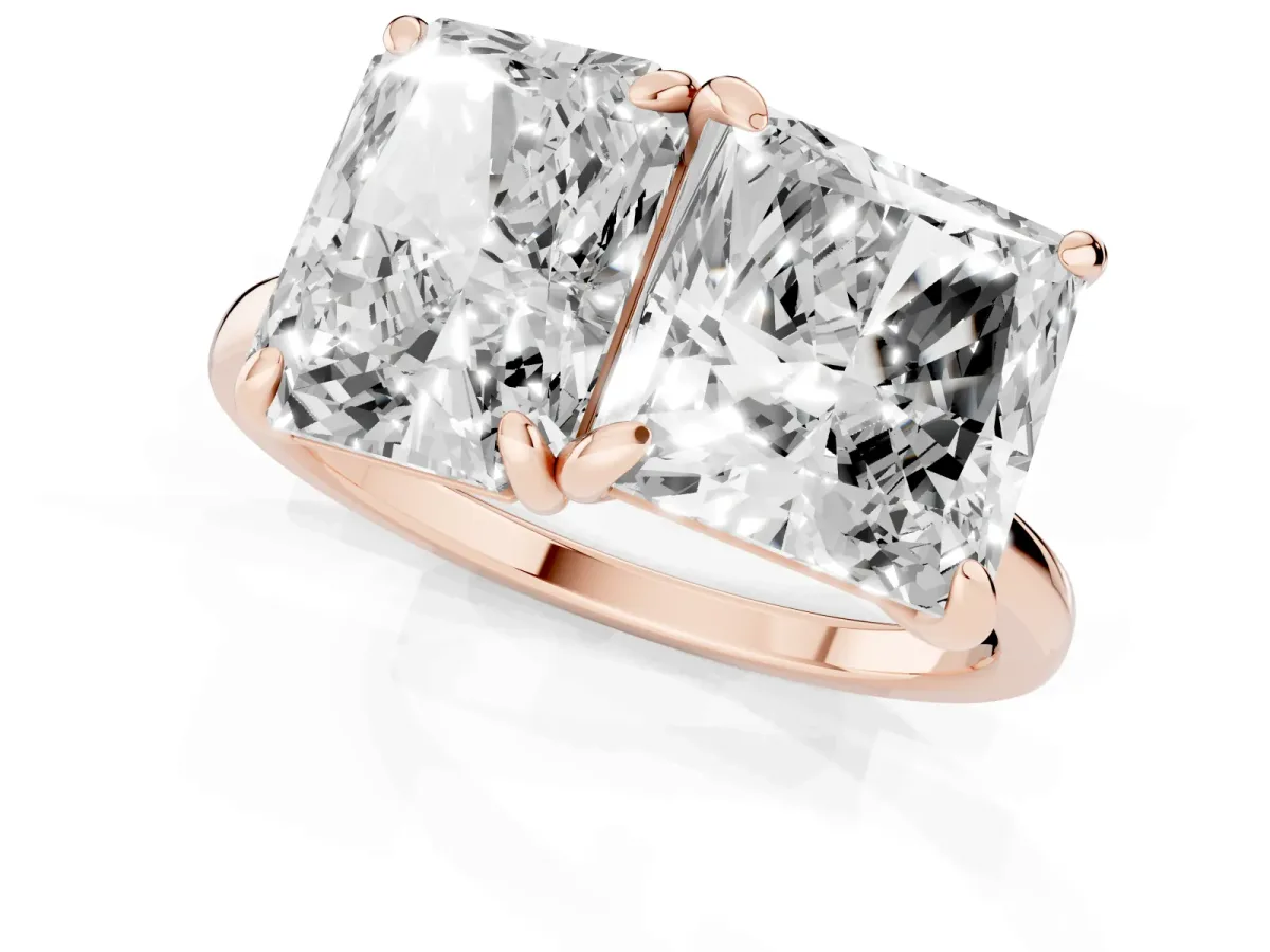 Radiant and Princess Toi Moi Ring with Prong Setting and Plain Band Rose gold