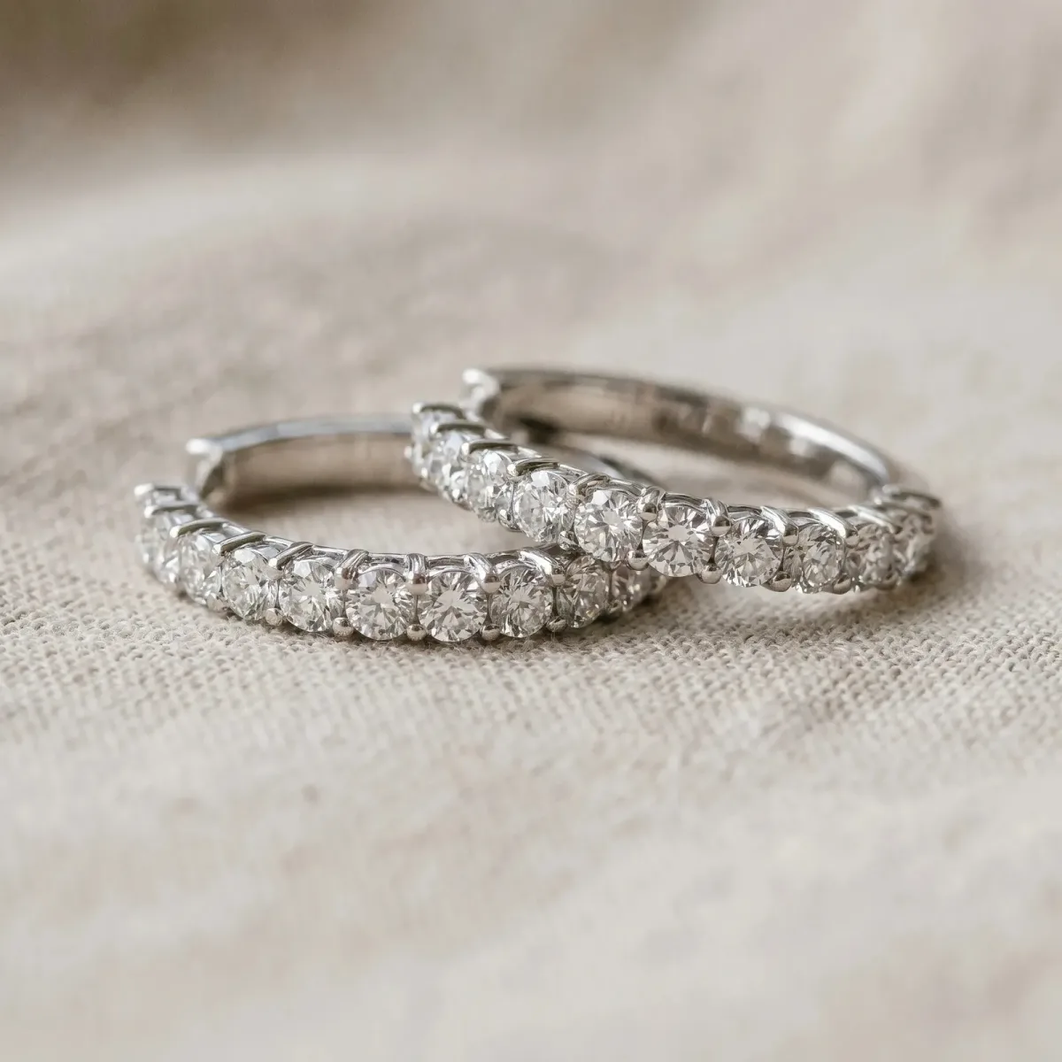 Round Diamond Hoop Earrings with Prong Setting White gold