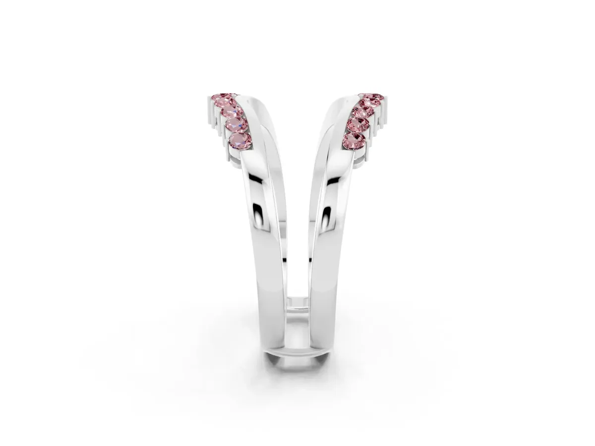 Round Morganite Chevron Contour Band with Prong Setting Silver
