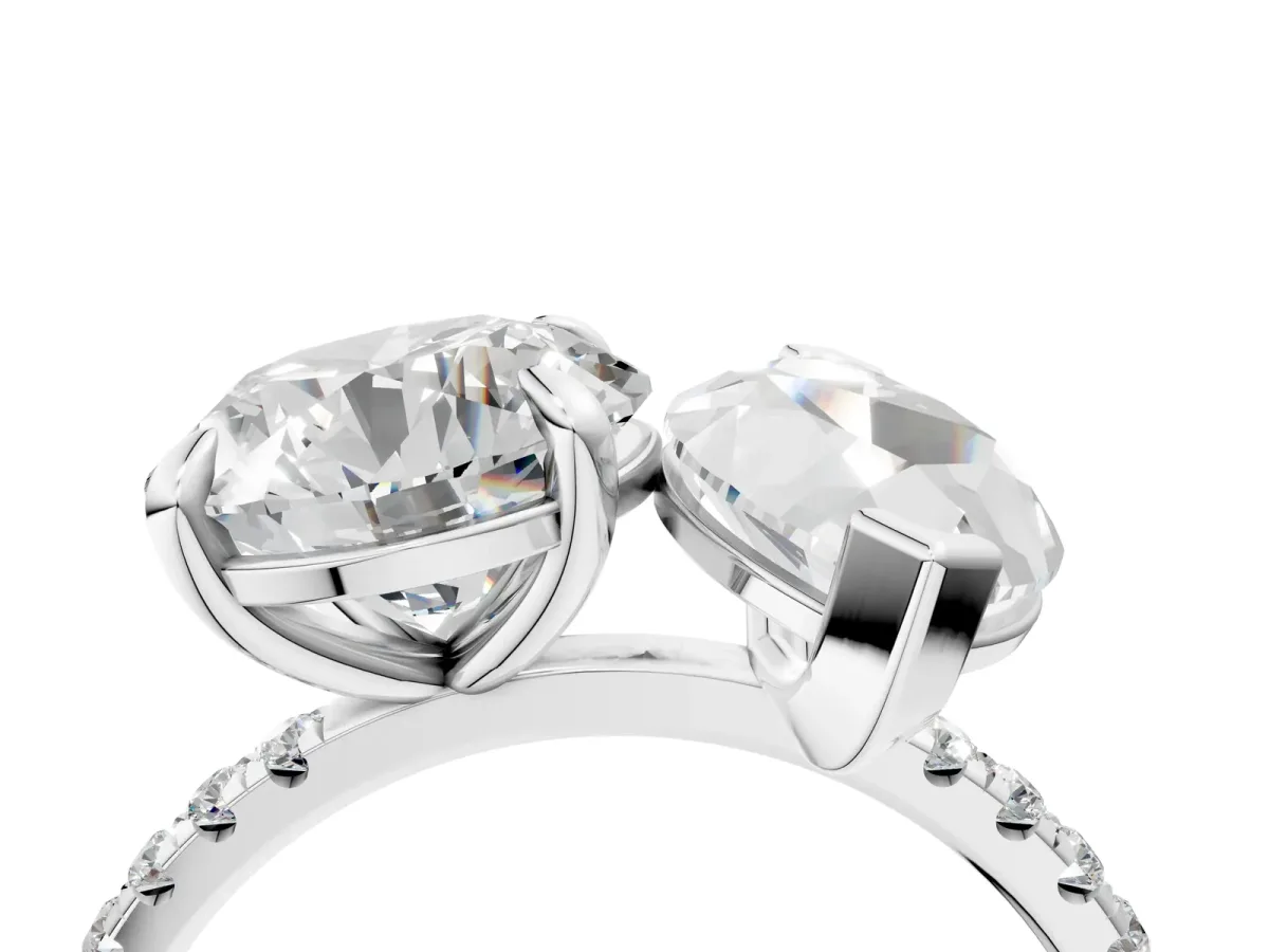 Round and Marquise Toi Moi Ring with Prong Setting and Micro Pave Band Silver