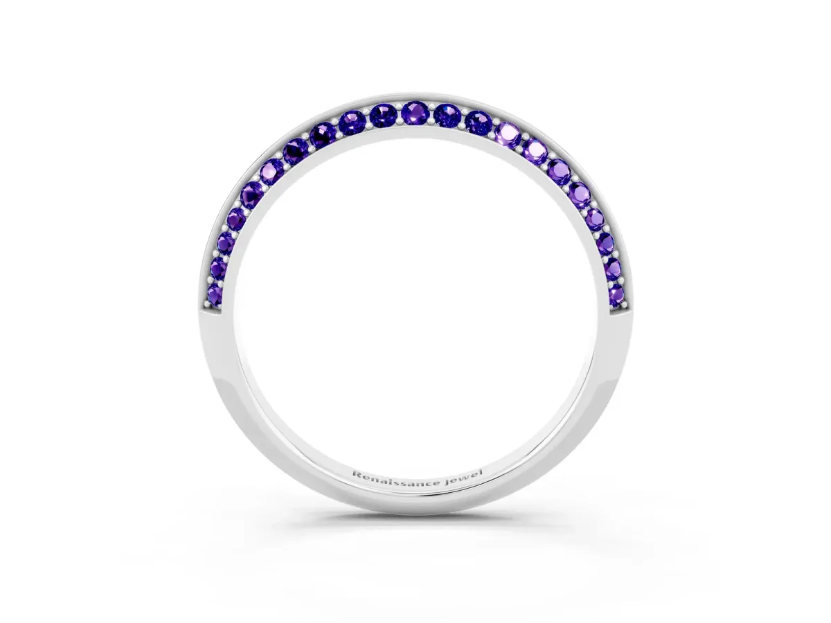 Double Row Pavé Round Tanzanite Eternity Band with Channel Setting Silver