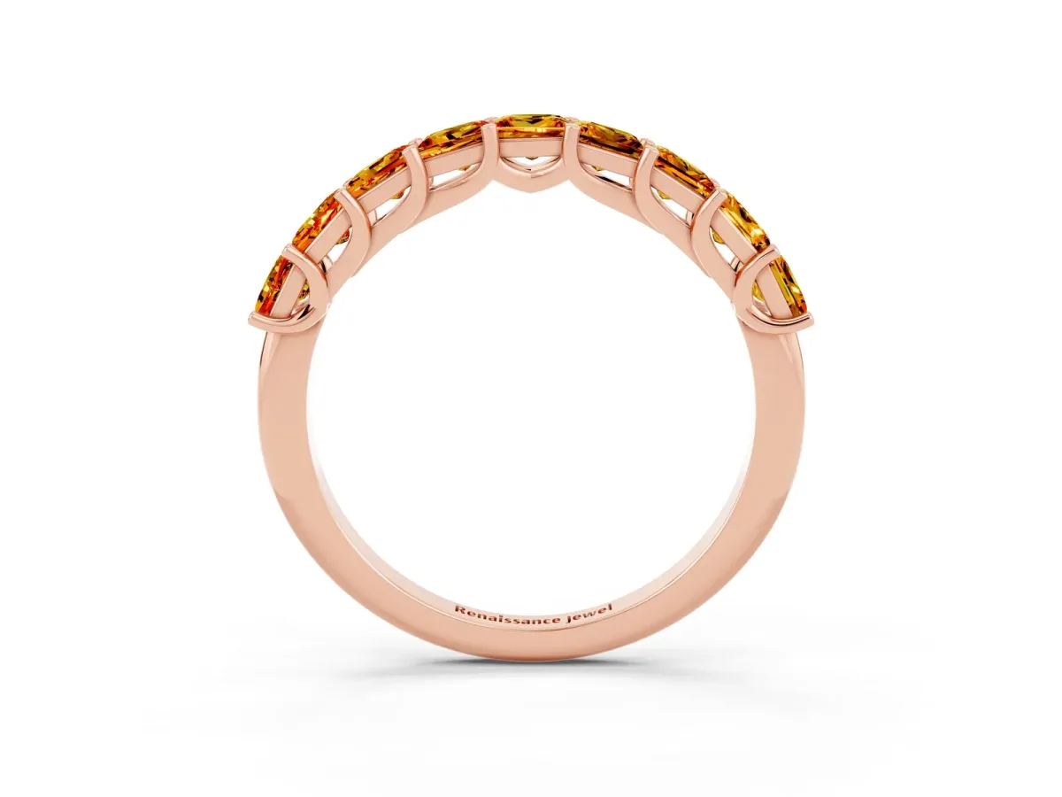 Princess Cut Citrine Channel-Set Eternity Band with Prong Setting Rose gold