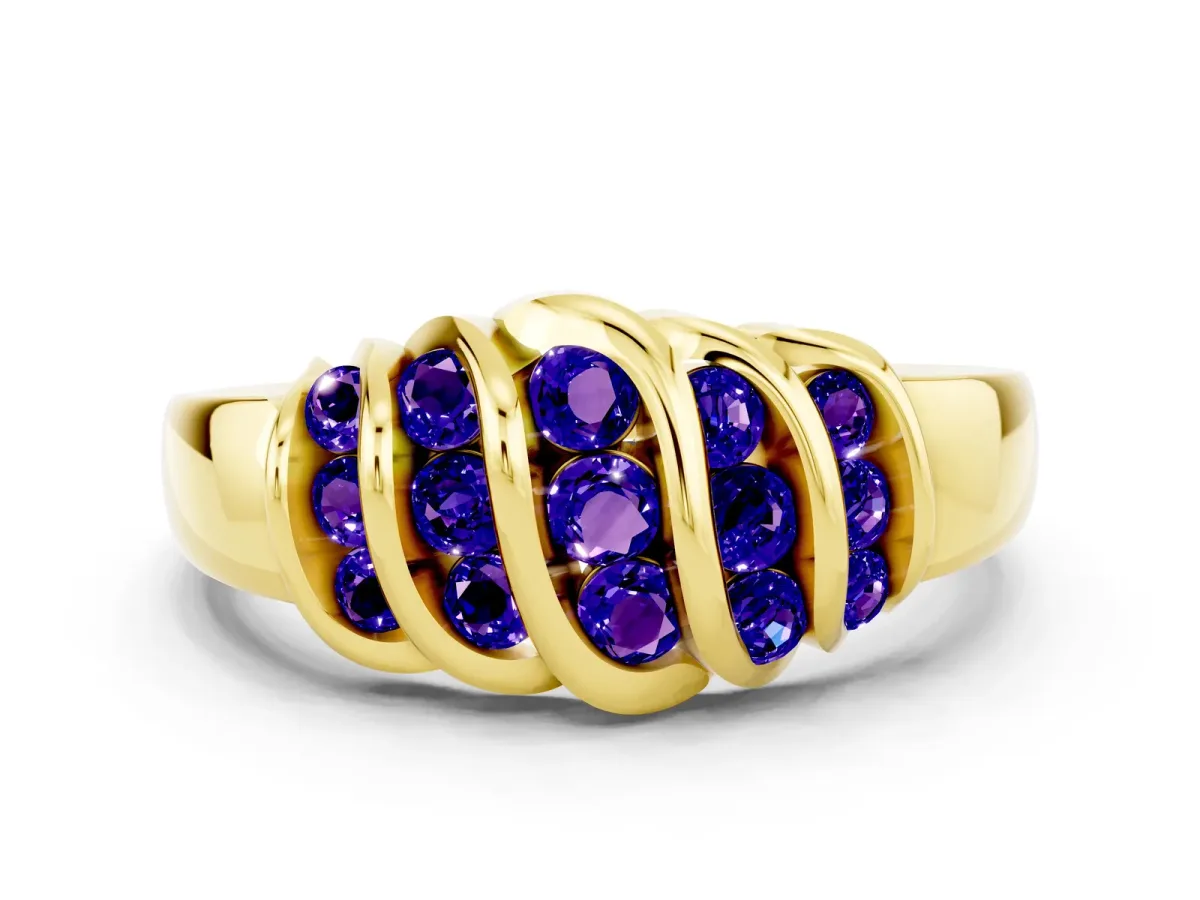 Round Tanzanite Multi-Row Crossover Band Yellow gold