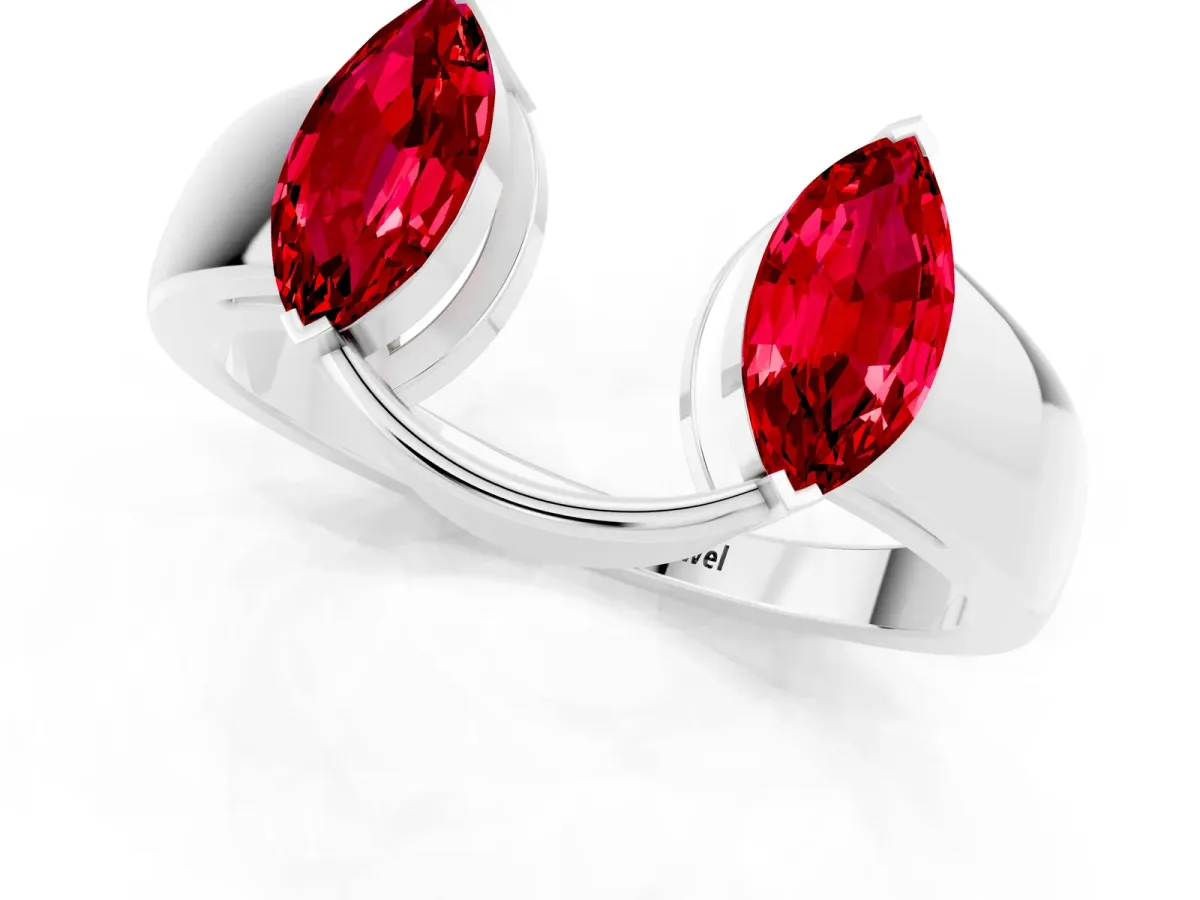 Marquise Ruby Open Band Ring with Tension Setting Silver