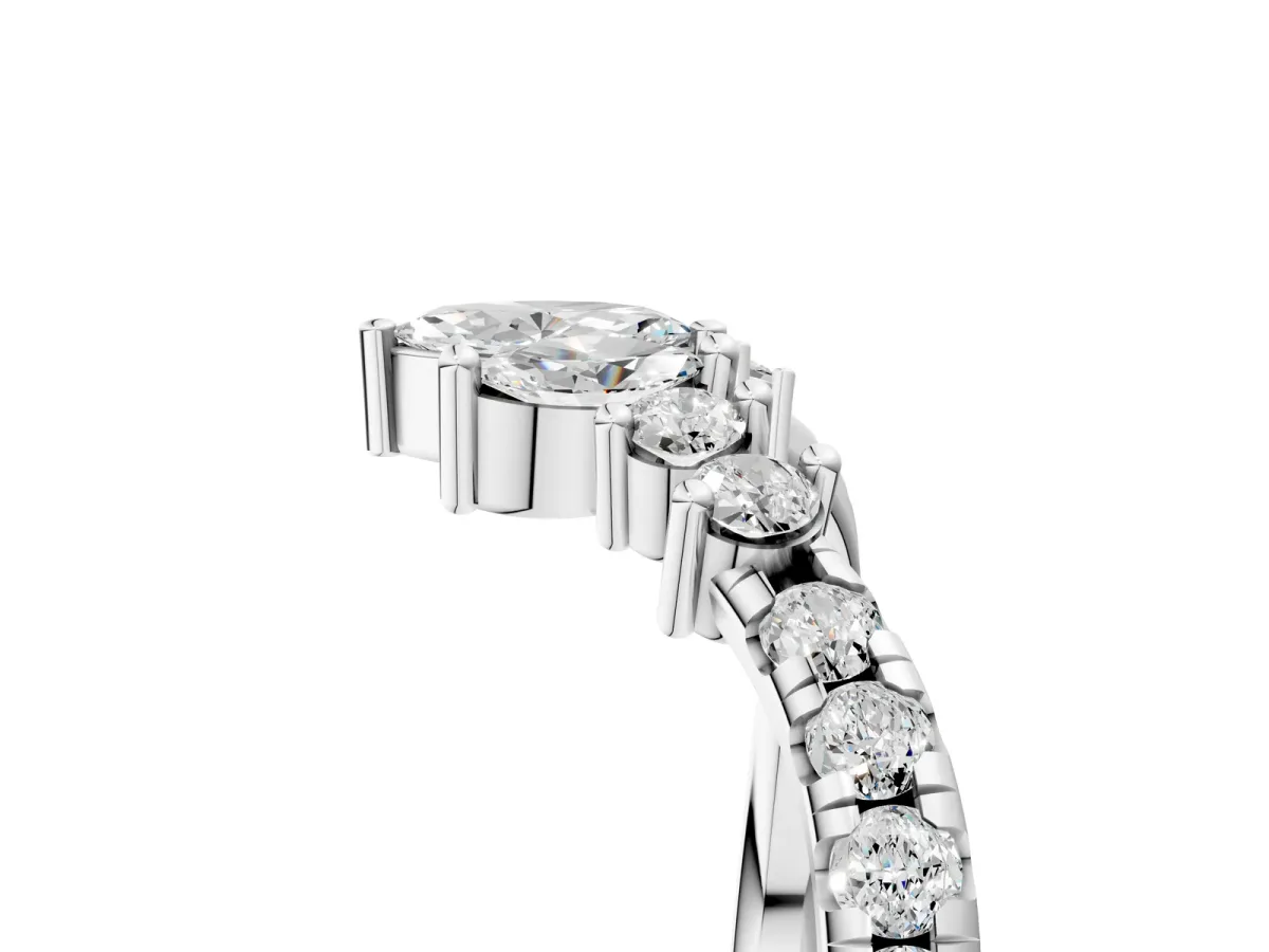 Chevron Marquise and Round Diamond Open Band with Prong Setting Silver