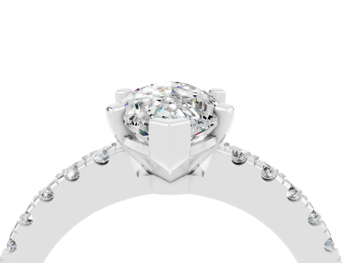 Marquise Cut Solitaire Moissanite with Pavé Band and Four-Prong Setting Silver