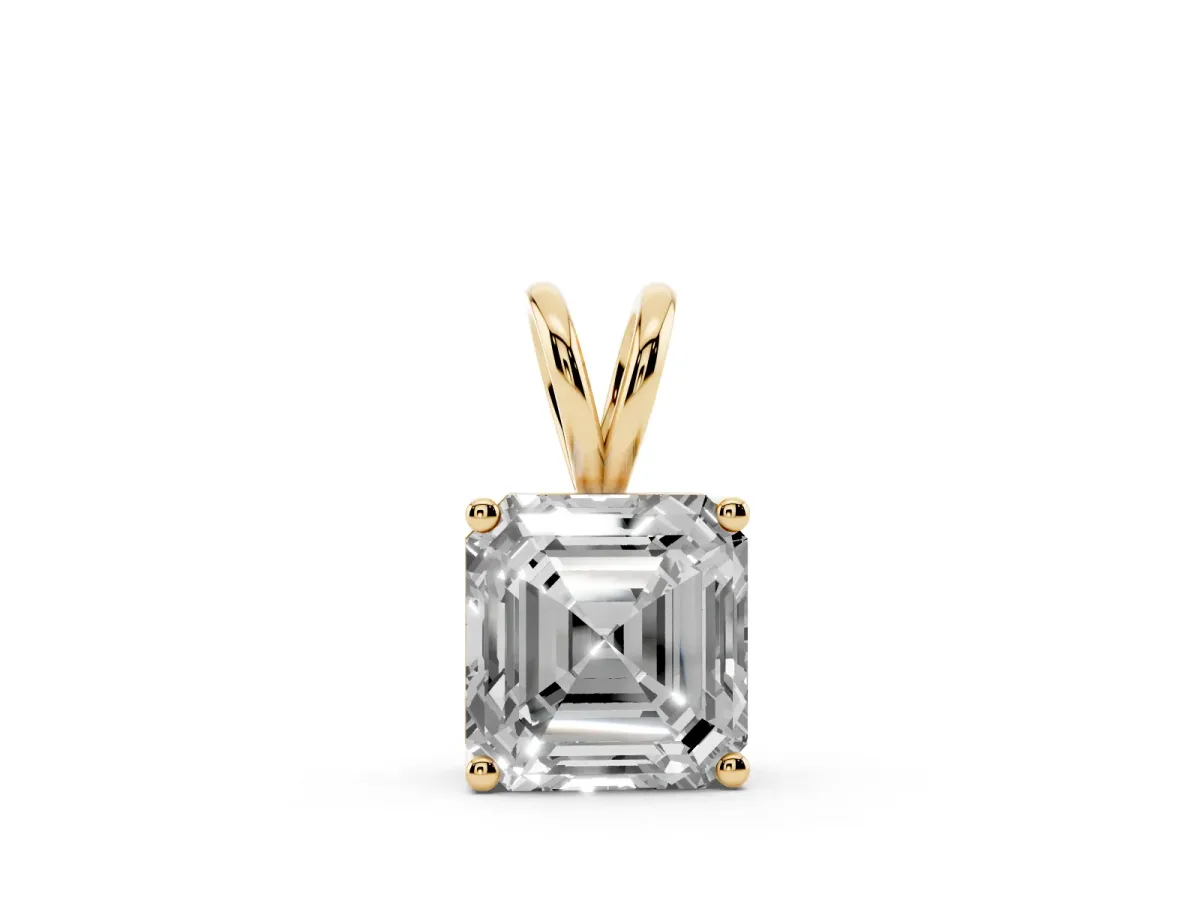 Asscher Diamond Solitaire Pendant with Four Prong Setting Yellow gold