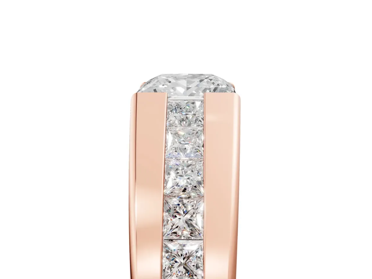 Princess Diamond Channel Set Mens Ring Rose gold