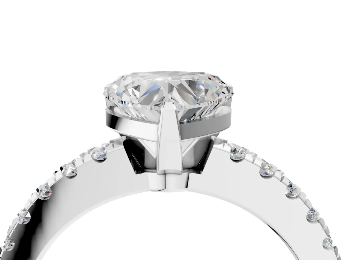 Heart Cut Solitaire Diamond with Pavé Band and Four-Prong Setting Silver